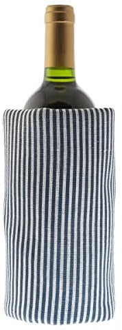 Koala Spain ECO-Enfriador de Vino con Gel Rápido Enfriamiento Compartimentado, 4 Capas Anti-condensación, Algodón Reciclado, Rayas Azul, Velcro Ajustable Bot. Vino o Cava, Incluye Regalo
