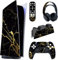 PlayVital Skin für ps5 Konsole Digital Edition,Schutzfolie Aufkleber Vinyl-Skin Stickers für ps5 Konsole,Controller,Ladestation,Headset,Medienfernbedienung-Schwarzer & Goldener Marmor-Effekt