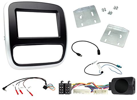 Compatible with Vauxhall Vivaro 2014-18 Full Car Stereo Installationn Kit, Plug and play, Black Fascia with Silver Surround, Plug and Play