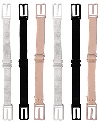 LMOGWL 6-Piece Set of Bra Shoulder Straps, Adjustable Elastic Bra Shoulder Straps, Detachable Bra Connecting Straps, Elastic and Soft Comfortable Bra Straps, Suitable for All Bras (Black/Flesh/White)