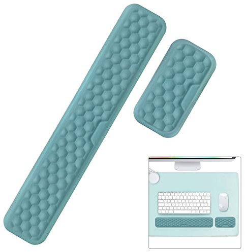 Giecy Ergonomic Wrist Rest Set - Mouse and Keyboard Support, Relief for Home Office, Laptop, Gaming, Typing with Memory Foam Massage Holes (Green)