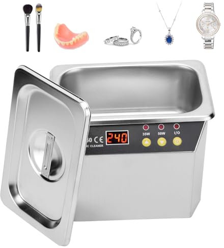0.8L Ultrasonic Jewelry Cleaner,40-43kHz Ultrasonic Cleaning Machine with 2 Modes(35/50W) & Digital Timer,304 Stainless Steel,Jewelry Cleaner for Eyeglasses,Watches,Rings,Coins,Denture
