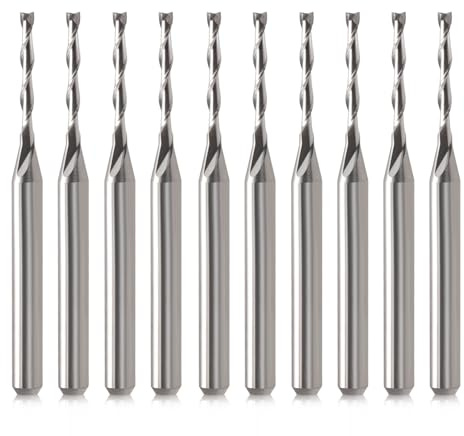 HOZLY CNC Router Bits 1/8 Shank CNC Bit End Mill 1/16 Cutting Dia Flat Nose Carbide Endmill Two Flute Spiral Upcut Milling Cutter Tool Set for Wood PVC MDF Hardwood (1/16 in, 10)
