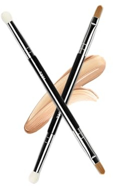 Ksvsonrvi 2PCS Double-ended Concealer Brush, Under Eye Mini Dual End Makeup Brush with Sponge Synthetic Bristle
