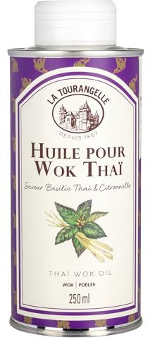 La Tourangelle - Huile pour wok thaï - Huile de tournesol aux arômes naturels de basilic thaï et citronnelle - Infusion naturelle - 250ml