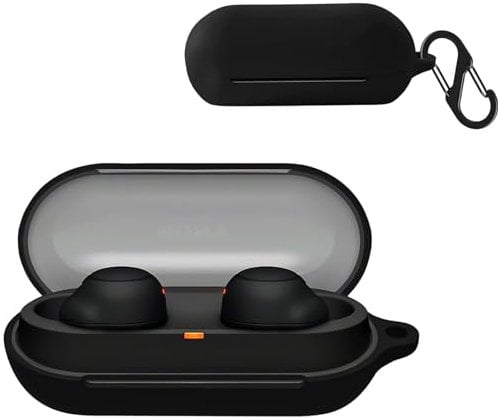 KZIOACSH Silicone Case for Sony WF-C500, Ultra-thin Shock-Absorbing Wireless Earbuds Protective Case Lightweight Waterproof Anti-Lost Earphones Skin Cover with Keychain Hook for Sony WF-C500, Black