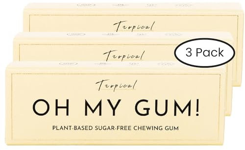OH MY GUM! Natural Chewing Gum in Tropical Flavour Pack of 3 (10 Pieces/Pack) | 100% Plant Based Aspartame Free Chewing Gum | Award Winning Sugar Free Chewing Gum & Good for Teeth | Fruity Chewing Gum