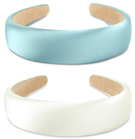 SXQLYH Lot de 2 serre-têtes rembourrés en satin de couleur métallisée - Magnifiques bandeaux pour femme et fille (bleu + blanc)