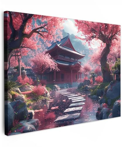 MuchoWow© Impression sur Toile Photo Peinture 70x50 cm Tableau Decoration Murale Chambre Salon Maison Deco Cuisine Jardin japonais - Fleurs de cerisier - Sakura - Japon