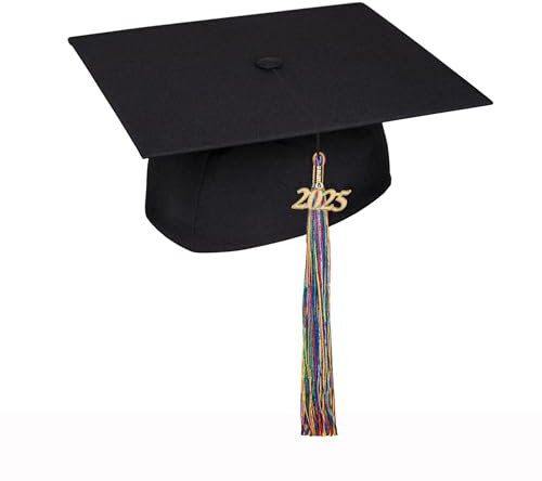 KEPI - Abschluss Hut, Doktorhut, Europäischer Hersteller, Graduation Hut im Universalgröße, Verstellbereich 54-61 cm, Quaste mit Datumsanhänger 2025, Abschlusshüte in 18 Farben - Regenbogen