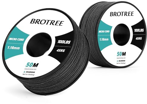 Brotree Micro Cuerda Paracord 1,18mm 50M Bobina para Pulsera, Bricolaje, Manualidades - 45 kg Charge de Rupture (Negro)