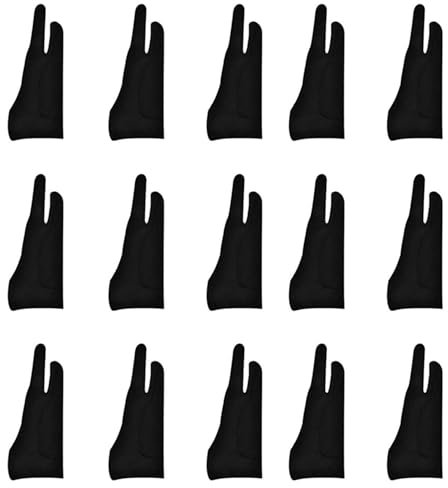 Oikabio Paquete de 15 Guantes de Artista para Tableta Guante de Dibujo Digital Guante de Rechazo de Palma Gruesa con Dos Dedos para Almohadilla Gráfica (S)