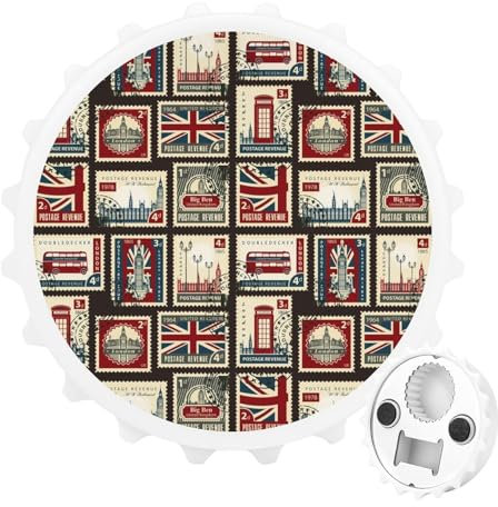 Stamps with The Union Jack Magnetic Bottle Opener Personalized Beer Opener Bottle Cap Fridge Magnets for Home Kitchen White-style