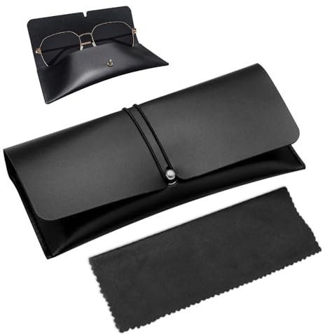 sjjjs Tragbares Brillenetui aus Leder mit Mikrofaserfutter, weiches Brillenetui mit Schnalle für den beliebten Gebrauch. (Stil B), Schwarz , 18*8*3CM