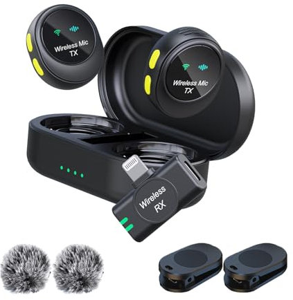 BALILA Micro Cravate sans Fil pour iphone/ipad avec Lightning et étui de Chargement, Transmission à 300m portée, Système de Microphones Lavalier pour Enregistrement vidéo, Youtube, TikTok