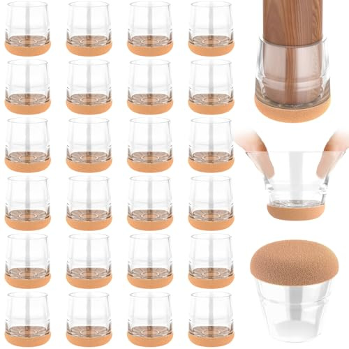 yomanta Protection Pied de Chaise 24 Pièces,Patins pour Chaises en Silicone avec Feutre épaissi,pour sols en Bois Dur et carrelage, Reduire Le Bruit éviter Les Rayures - Rond Transparent S（21-25mm）