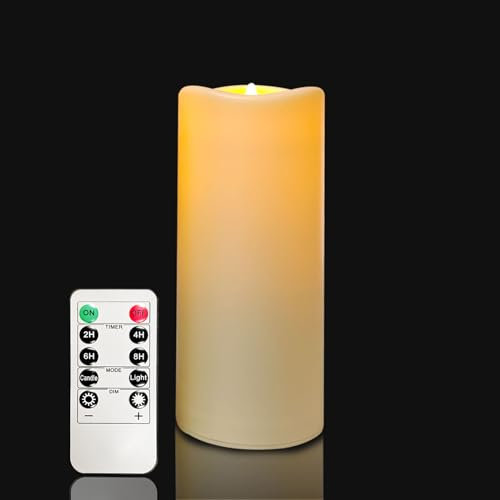 Waterproof LED Battery Operated Candle - Plastic Flameless Electric Outdoor Pillar Candle with Remote Timer Realistic Flickering Lantern Christmas Party Decorations Gifts Presents (1pack D2.2H6)