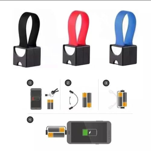 Small Mobile Phone Power Banks, Mini Portable External Emergency Phone Charger Powered By 2pcs AA batteries with Micro USB/USB-C/8 Pin connectors for universal Phone. (Black-Micro usb+type-c)