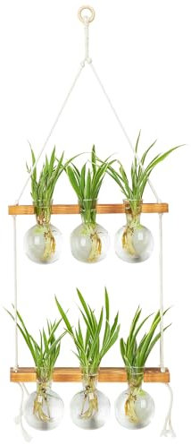 E-ROOM TREND Wand-Pflanzgefäße für Zimmerpflanzen, Anzuchtstationen mit 2 Ebenen, Holzständer, Glasvasen, Anzuchtvasen für Pflanzen, Terrarium, Geschenke für Pflanzenliebhaber, Heimbüro-Dekor