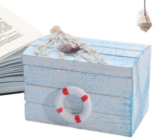 Holzkiste mit Strandmotiv, Nautische Holzkiste | Schmuckkästchen - -Seestern-Schmuckaufbewahrungs-Organizer, nautisches Schmuckstück mit Rettungsring-Dekorationen für Akzente auf dem Tisch zu Ha