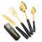 SensiSel 16 Piece Ceramic Black Handles and Golden Plated Stainless Steel Silverware Set,Black Marble Handle with Golden Mouth Flatware Cutlery Set Service for 4 (Gift Boxed)