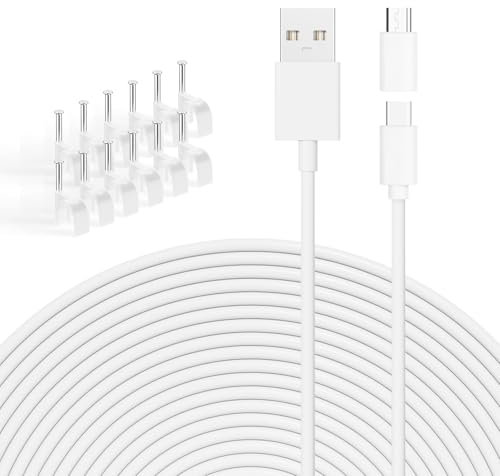 1-Pack 17FT Power Extension Cable for Blink Outdoor 4 & 3rd Gen, USB to Micro USB Charging & Data Sync Cord – Durable, White