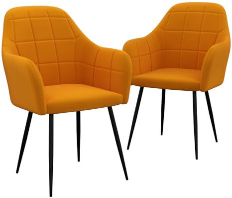 HAGO24 | Esszimmerstühle Sessel 2er Set | Senf | Gelb | Retro-Design | Armlehnen | Microfaser Samtbezug | Metallfüße | Polsterstuhl | komfortable Polsterung