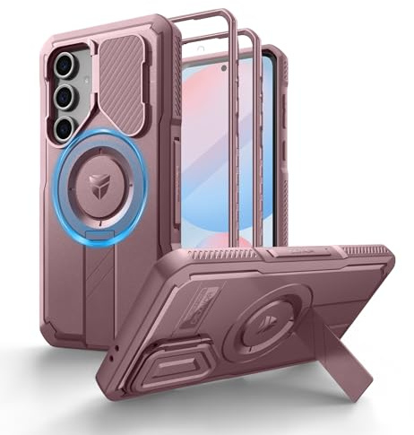 Dexnor for Samsung Galaxy S24 FE Case, Compatible with MagSafe, Pink | Camera Cover & Adjustable Kickstand & Screen Protector , Rugged Shockproof Bumper Cases Heavy-duty Magnetic Protective Cover