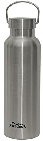 Andes Stainless Steel Insulated Vacuum Flask - Leak-Proof, Double-Walled with Carry Handle, 3 Sizes (1L, 750ml, 500ml) - Hot & Cold Drinks, Travel, Camping, Sports