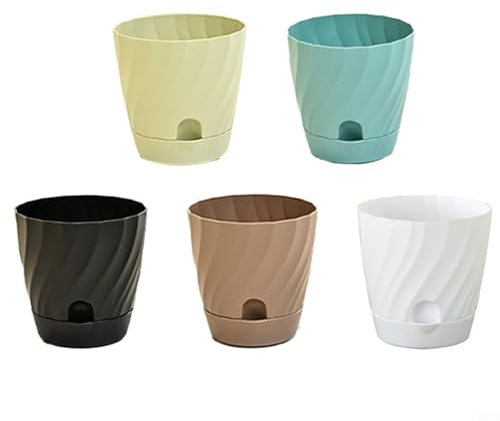 FUANA 5 Stück Kunststoff-Pflanztöpfe mit Drainagelöchern und Tablett, grüne Pflanze, Sukkulenten, Blumentopf, Garten, Blumentopf, Behälter für drinnen und draußen, Bonsai-Pflanzen (mittel)