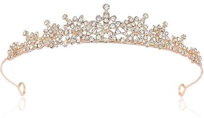 LOZTBUE 1 Stück Königinnenkrone, Braut-Tiara, Königinnenkrone, Hochzeitskrone, Hochzeitstiara, Damen-Tiara, runde Braut-Tiara, handgefertigte Strass-Tiara – roségoldfarbene Braut-Tiara