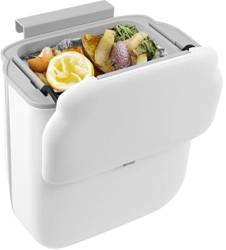 Foldable Hanging Trash Bin with Lid 29.5×28×16.5cm Under Kitchen Counter Bins Space Saving Wall Mounted Kitchen Food Compost Bin Hanging Rubbish Bin for Bathroom, Toilet, Motorhome, Bedroom(White)