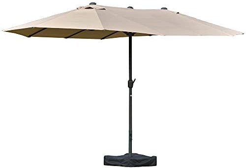 Outsunny Sombrilla de jardín doble rectangular 4,6L x 2,7l x 2,4H m con cierre de manivela de apertura, bolsas de lastre y base incluidas, sombrilla para balcón, piscina, caqui