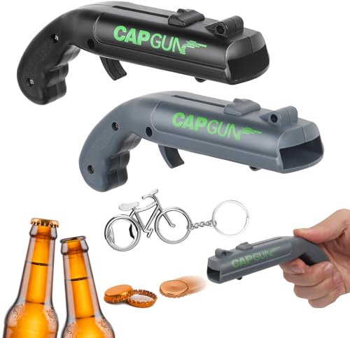 QMLING 2 Stück Cap Gun, Kronkorken Pistole, Flaschenöffner Pistole Lustig mit Fahrrad-Flaschenöffner, Geschenke Gadgets für Männer, Bierdeckelpistole für Zuhause Bar Party