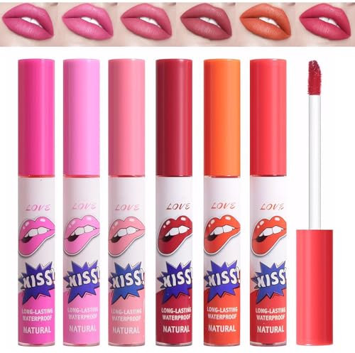 6Pcs Lip Stain Peel Off Lip Tint Peel Off Lippen Tattoo zum Abziehen Tattoo Lippenstift zum Abziehen Mattem Finish Wasserfest Antihaft-Becher für Frauen um Sexy und Pralles Make-Up zu Kreieren