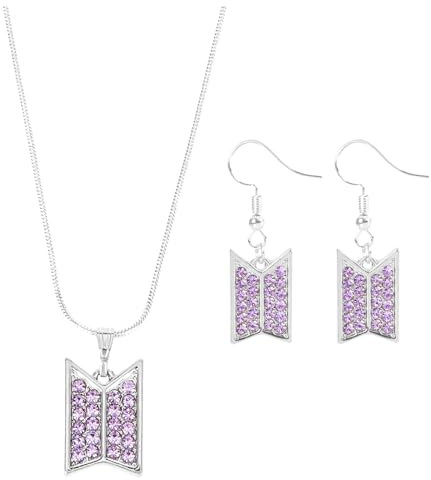 TURYYUER BTS Halskette und Ohrringe Set – Kpop Schmuck für BTS Fans, BT21 Merch, Perfektes BTS Fanartikel Geschenk