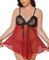 MINTLIMIT Damen Reizwäsche Dessous Sexy Weich V-Ausschnitt Nachthemd Große Größen Babydoll Negligees Kleid，Schwarz+Rot，2XL