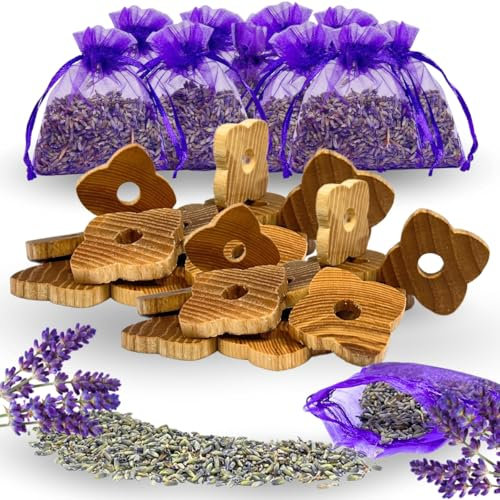 STAFECO Lavendel Duftsäckchen Kleiderschrank, Mottenschutz Set 10 Lavendelsäckchen 16 Holzanhänger mit Lavendel Patchouli Zedernöl Natürlicher Schutz vor Kleidermotten für Schrank und Garderobe (26)