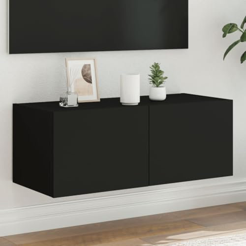 UJCHVHN Item-TV Wandschrank mit LED-Beleuchtung Schwarz 80x35x31 cm, Unterhaltungszentren & TV-Ständer