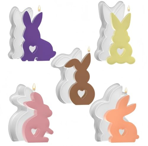 5 Stück Osterhase Silikonform,Ostern Hase Silikonformen Gießformen,Osterhase Silikonform for Gips,3D Kaninchen Gießform Ostern,Sojawachs Kerzen,Ostergeschenke,Easter Bunny (1)