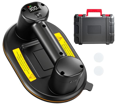 JUYLTOOL 24cm Akku Saugheber mit 300KG Saugkraft,2 Motoren,Akku Vakuum Saugheber Fliesenheber Glassauger mit Auto-Nachsauge-Funktion & LCD-Anzeige für Saugkraft & Akkulaufzeit,4000 mAh Akku