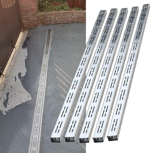 Entwässerungsrinne Regenrinne Flacher Entwässerungskanal 50 Mm, Edelstahl-Rinnenablauf-Set Für Terrassenschiebetüren/Garten/Landschaftsseite, Bündige Und Flache Regenablaufrinne Mit Gitter, 1/1,5/2 M(