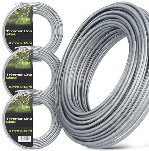3x Mähfaden 3 mm 15 m Trimmfaden Rasentrimmer Rund Draht Verstärkt Stahl Ersatzfaden Trimmerschnur Rasentrimmerspulen Rasentrimmerlinie Gartentrimmer Freischneider