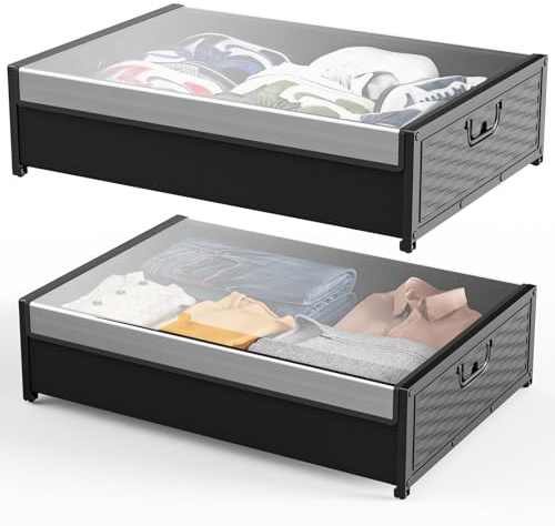DreamHaven Unterbett-Aufbewahrungsbox mit Rollen und Abnehmbaren Deckeln, Große Rollkommode für Kleidung, Spielzeug, Schuhe, Decken,61x42x16 cm, 1 Stück
