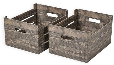 SOFTILLO Set of 2 Cardboard Storage Crates with Handles – Decorative Foldable Boxes for Home Office, Living Room, Bedroom, Wardrobe – Flat-Packed – Small – 28x21x15.5cm – Brown