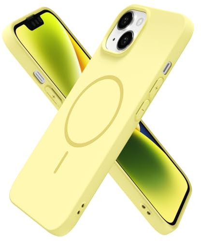 oakxco for iPhone 14 iPhone 13 Case Silicone Mag Safe, Magnetic Slim Thin Phone Case Compatible with Magsafe Wireless Charging, Cute Girly Aesthetic Soft Rubber Gel Safecase for Women Girls, Yellow