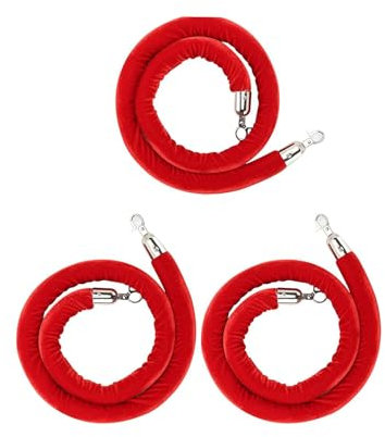 LQSYBHD 3 Pcs Cuerda de Barrera Rojo,Cuerda de Control de Multitudes con Ganchos A Presión,Cuerda de Puntal,para Evento de Fiesta Y Alfombra Roja(Size:5ft)