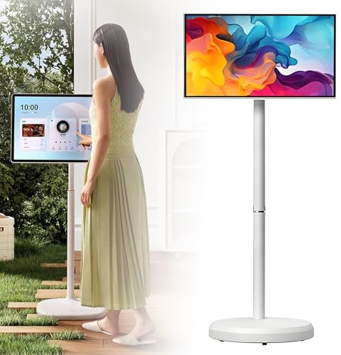 21.5 Inch Mobile Smart Touch Screen, 1080p 4+64G Portable Monitor, 6000mAh Battery Operated, Rotating Touch TV,White-6+128G