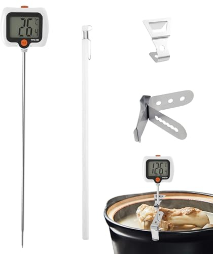 Jubilofex Termometro da zucchero – misuratore da cucina con sonda lunga e clip per pentola, termometro per frittura con display girevole – per ristoranti all'aperto, friggere grigliate e grigliate