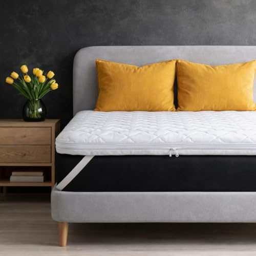 SLIPIO Matratzentopper 130x200 cm | 7 cm Höhe | Visco+ Memory Foam | Waschbar & Hypoallergen | Mattress Topper 130x200